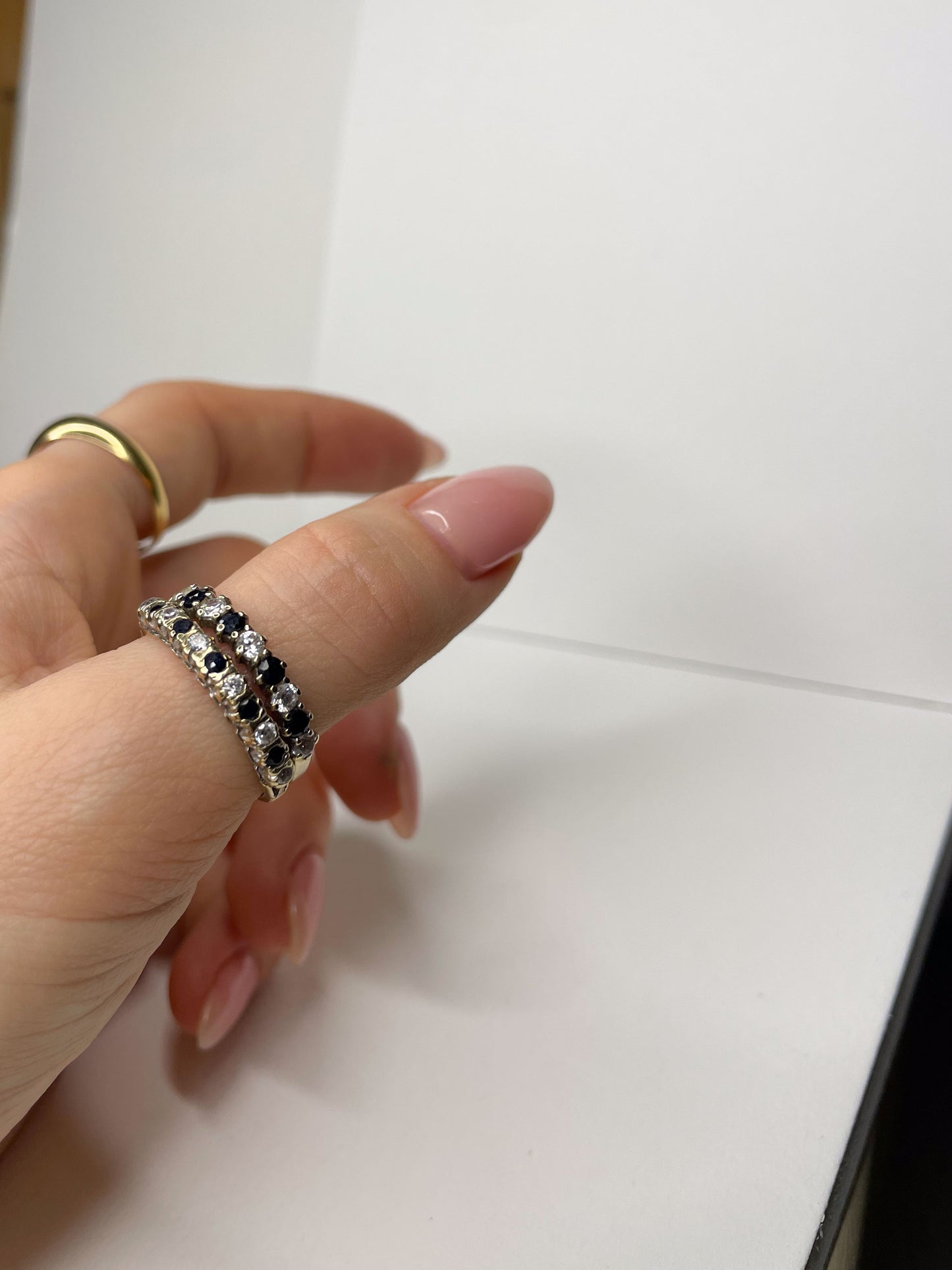 Blue Sapphire & White Glass Ring